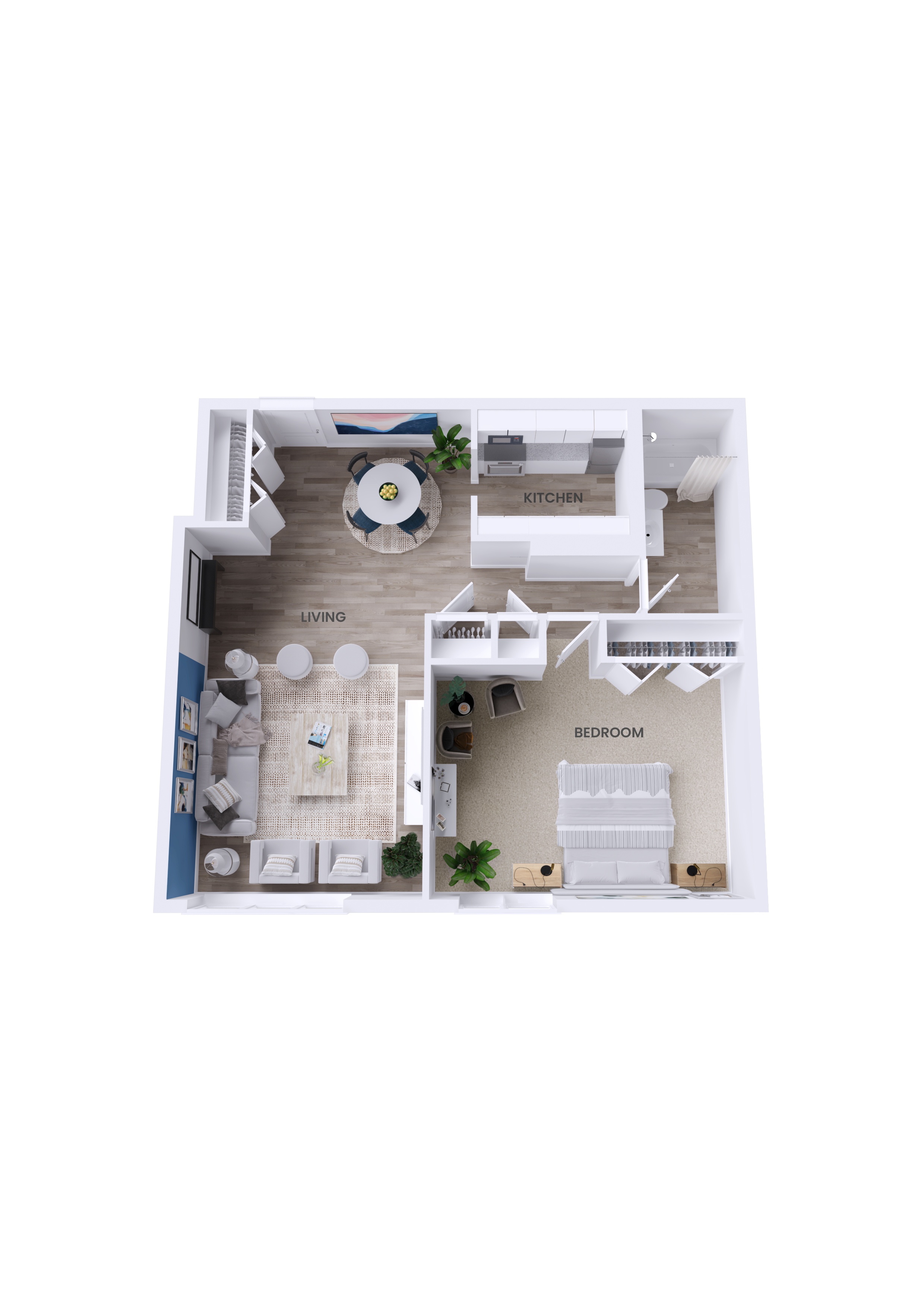 Floor plan for 1 bed, 1 bath, 720 sqft